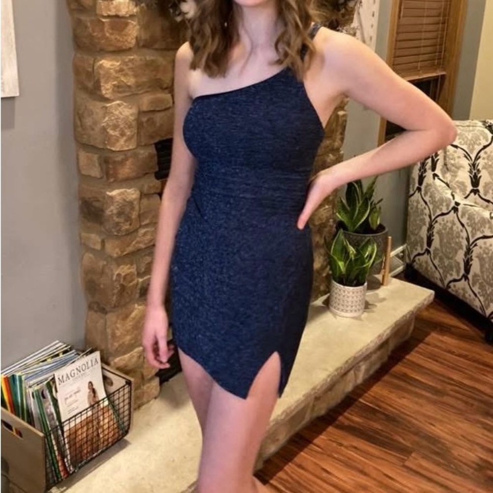 Crystal Doll One-Shoulder Dark Blue Dress